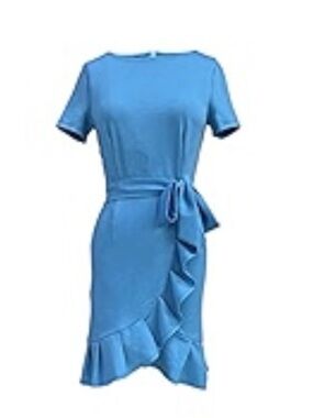 Calvin Klein Light Blue Ruffled Sheath Dress